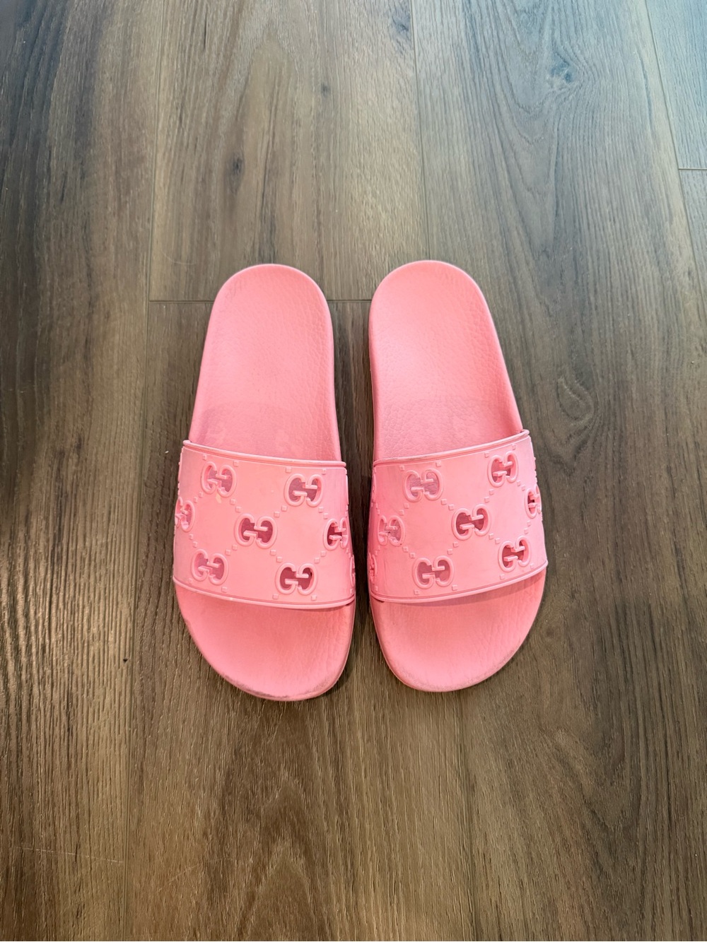 Gucci Pink Logo Rubber Slide Sandals